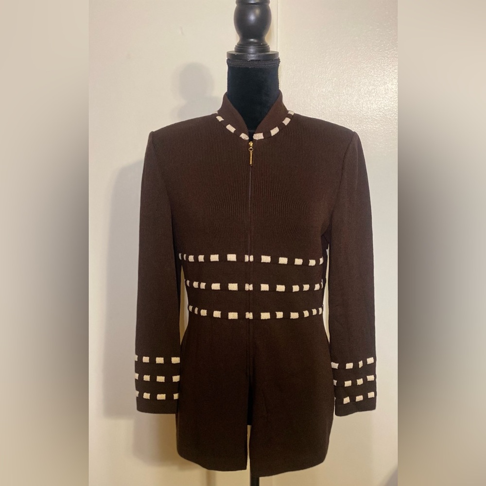 St.John Brown Zipper Blazer Cardigan Size: 2